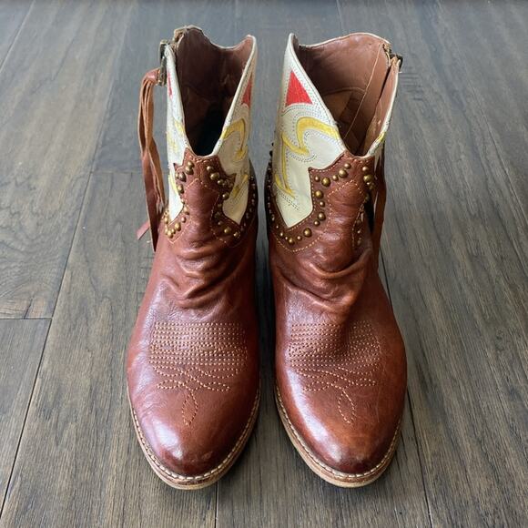SAM EDELMAN Cowboy Bootie Women’s Size 8 Brown Leather Shane Studded Western - Picture 2 of 9